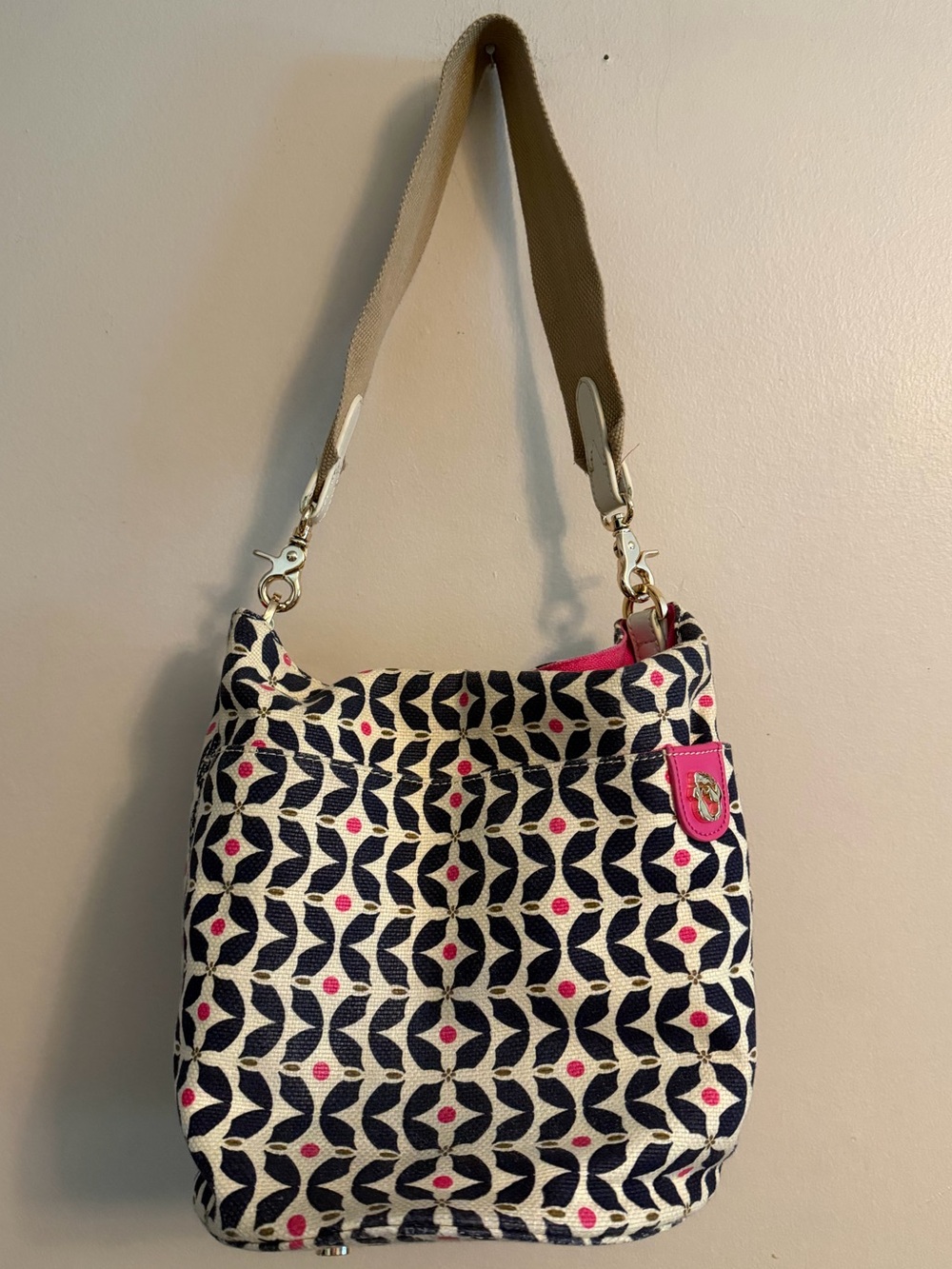 Spartina 449 Navy, Cream & Pink Patterned Canvas Shoulder Bag